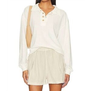 Nation LTD Banks Relaxed Snap Tee Long Sleeve Polo Shirt Cream Women's XXL